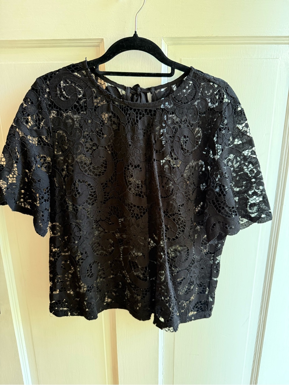Women's Black Lace Short Sleeve Top